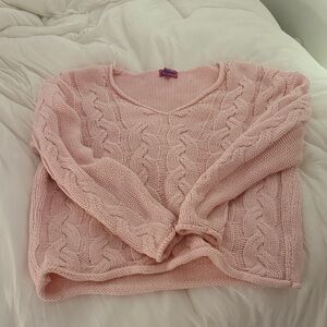 Edikted Pastel Pink Cable Knit V-Neck Sweater